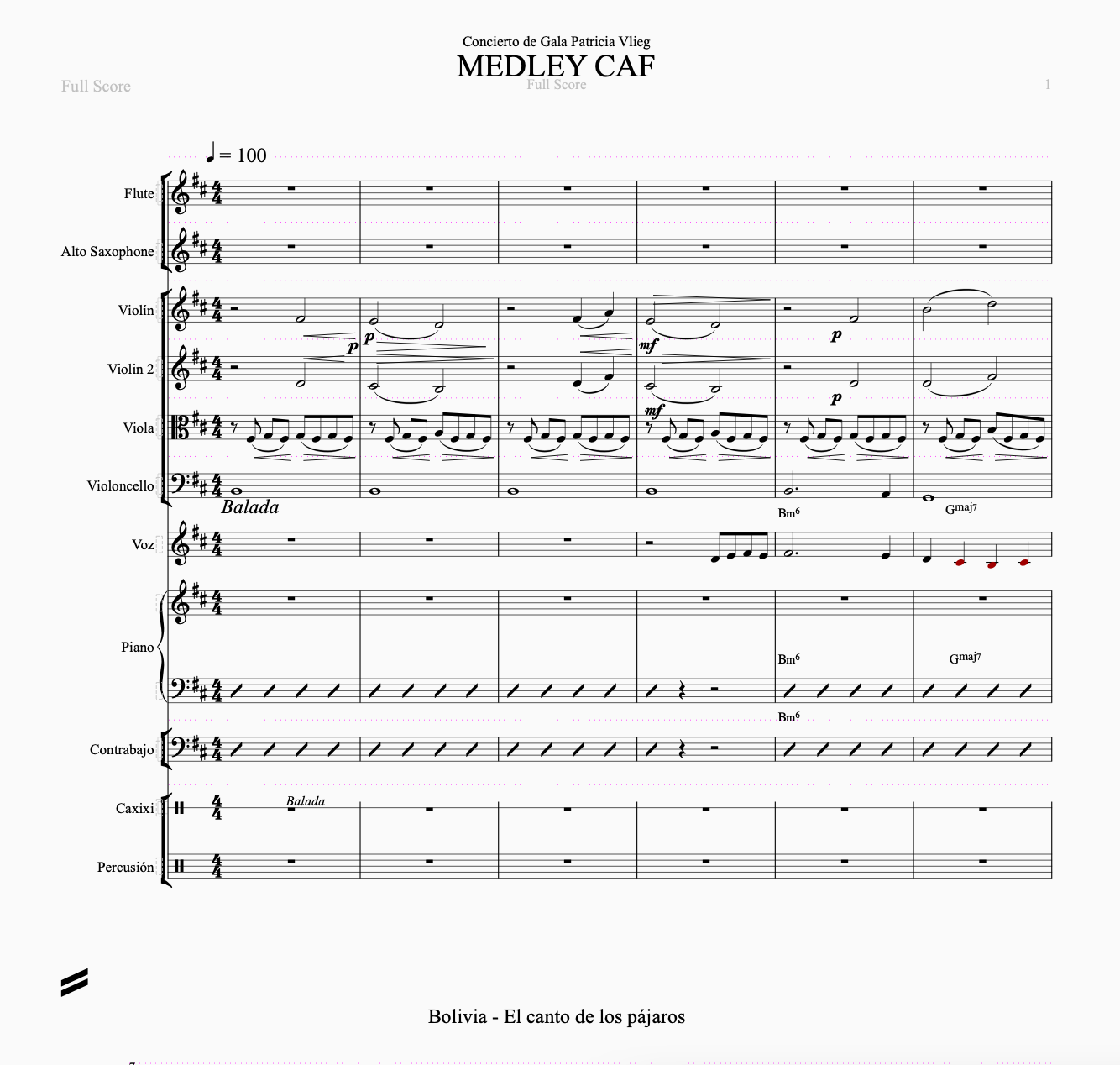 Medley CAF full score page prepared for Panamá nos Inspira