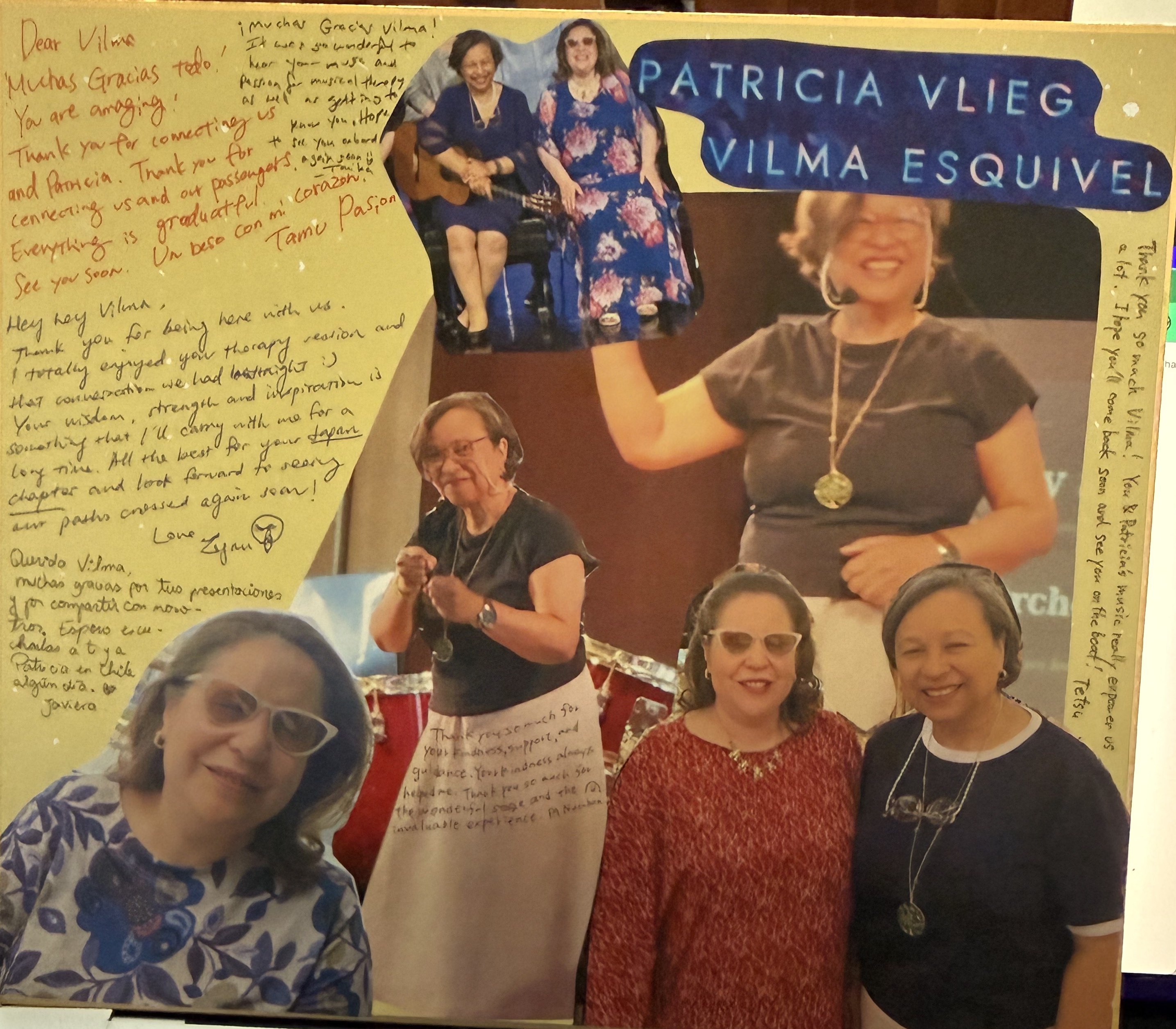 Tablero final de mensajes para Patricia y Vilma con fotografías a bordo del Pacific World