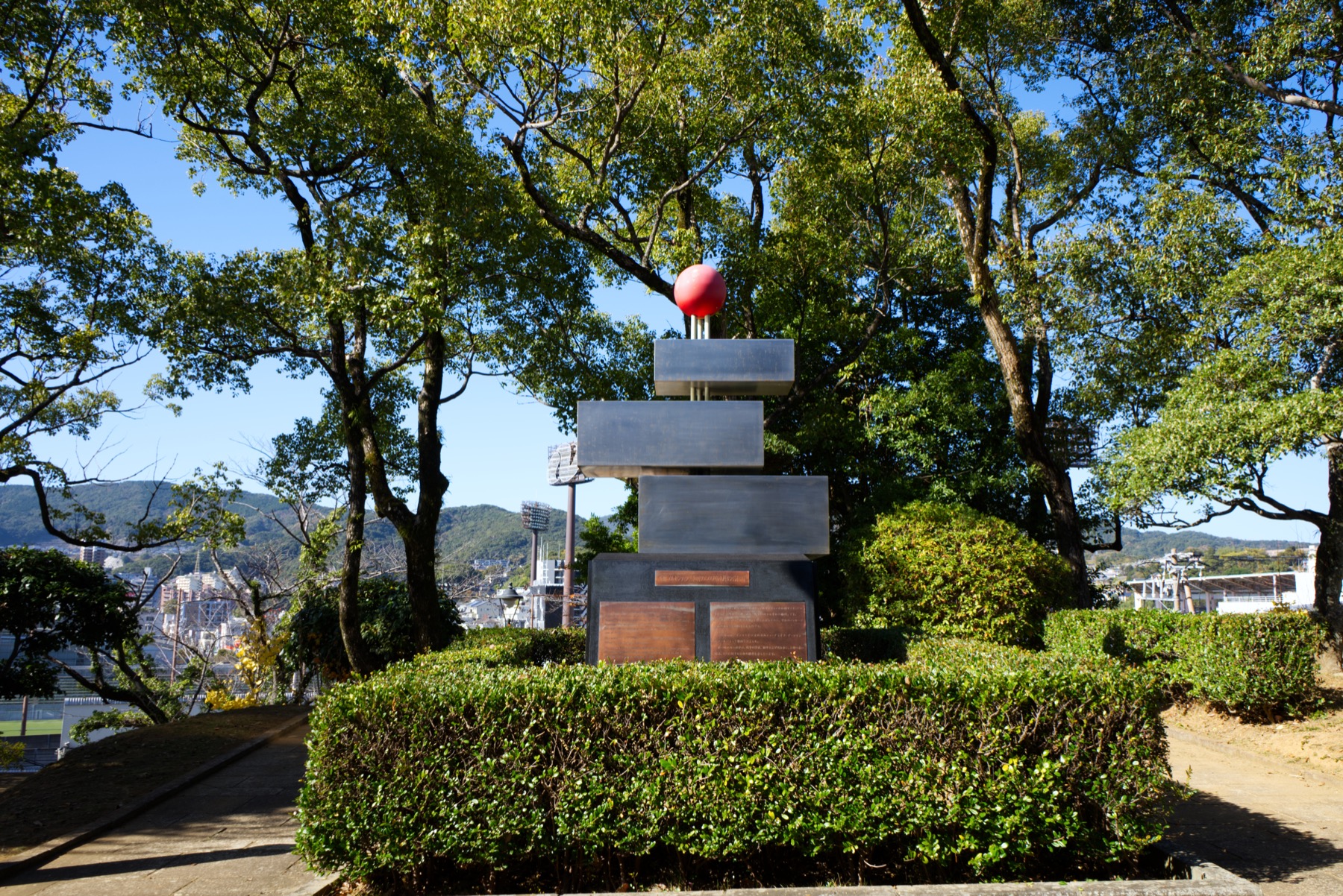 Matías Daviron's peace monument standing in Nagasaki Peace Park.